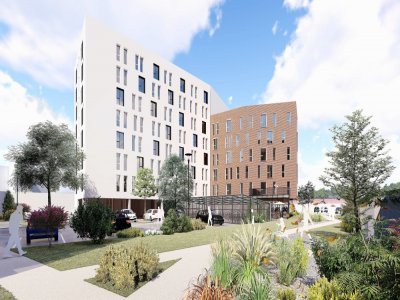 Perspective de la future résidence étudiante qui verra le jour à la rentrée 2022, face aux Docks Vauban, en entrée de ville. - Spirit