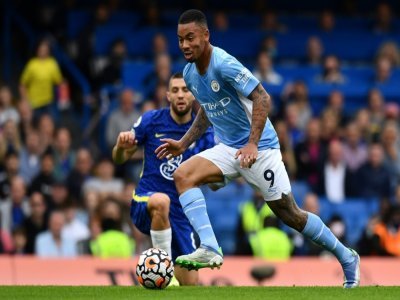 L'attaquant brésilien Gabriel Jesus décisif dans la victoire de Manchester City contre Chelsea à Stamford Bridge, le 25 septembre 2021 - Ben STANSALL [AFP]