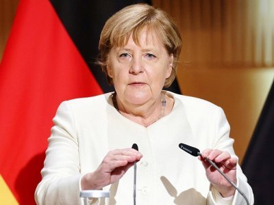 La chancelière allemande Angela Merkel, à Halle dans l'Est de l'Allemagne le 3 octobre 2021 - Jan Woitas [POOL/AFP]