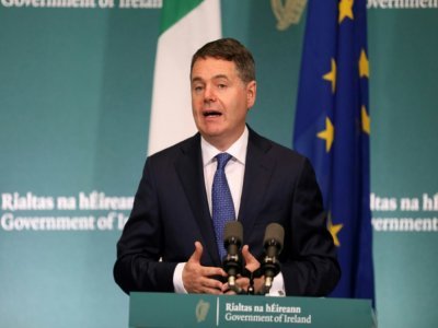 Le ministre des Finances Paschal Donohoe donne une conférence de presse à Dublin, le 7 octobre 2021 - STRINGER [POOL/AFP]