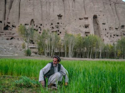 Le site où se trouvait autrefois la statue du Bouddha Shahmama avant d'être détruite par les talibans en mars 2001, dans la province de Bamiyan à l'ouest de Kaboul, le 2 octobre 2021 - BULENT KILIC [AFP]