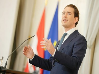 Le chancelier autrichien Sebastian Kurz lors de l'annonce de sa démission le 09 octobre 2021 à Vienne - GEORG HOCHMUTH [APA/AFP]