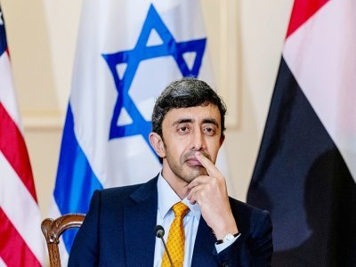 Le ministre des Affaires étrangères émirati Cheikh Abdallah ben Zayed Al Nahyane, le 13 octobre 2021 à Washington - Andrew Harnik [POOL/AFP]