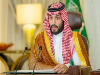 Photo fournie par le Palais royal saoudien du prince héritier Mohammed ben Salmane prononçant un discours lors du forum "Saudi Green Initiative" à Ryad, le 23 octobre 2021 - BANDAR AL-JALOUD [Saudi Royal Palace/AFP]