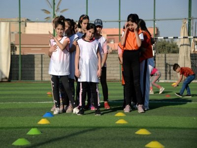 Des petites filles irakiennes participent à une séance d'entraînement au club sportif de Bartalla, à l'est de Mossoul dans la province de Ninive (nord), le 21 octobre 2021 - Zaid AL-OBEIDI [AFP]