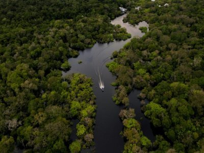 Un bateau sur la rivière Jurura, au coeur de la forêt amazonienne, le 15 mars 2020 au Brésil - Florence GOISNARD [AFP/Archives]