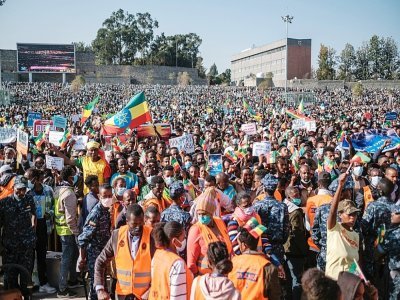Une manifestation pro-gouvernementale pour défendre la capitale Addis Abeba contre l'avancée des rebelles du Tigré, en Ethiopie, le 7 novembre 2021 - EDUARDO SOTERAS [AFP]