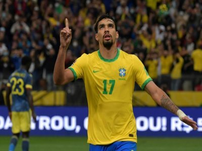 Le Brésilien Lucas Paqueta après avoir marqué un but face à la Colombie à la Neo Quimica Arena à Sao Paulo, pour les qualifications à la Coupe du monde 2022 au Qatar - NELSON ALMEIDA [AFP]