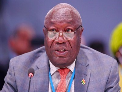 Le ministre de l'environnement du Ghana, Kwaku Afriyie, lors de la COP26 sur le climat à Glasgow le 12 novembre 2021 - Ben STANSALL [AFP]