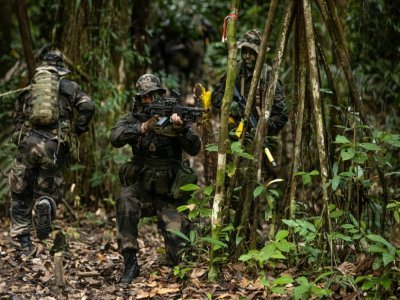 Des soldats du 9e Rima s'entraînent dans la jungle à Saint-Laurent du Maroni, en Guyane, le 20 octobre 2021 - jody amiet [AFP]