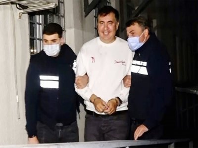 L'ex-président géorgien Mikheïl Saakachvili lors de son arrestation à son retour d'exil, le 1er octobre 2021 à Tbilissi - Handout [Interior Ministry of Georgia/AFP/Archives]