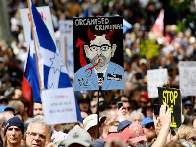 Manifestation à Melbourne, en Australie, contre les mesures sanitaires anti-Covid, le 20 novembre 2021 - William WEST [AFP]