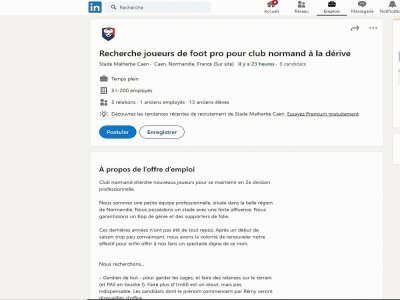 Lundi 22 novembre, le Stade Malherbe Caen a découvert une annonce de recrutement insolite sur son propre compte Linkedin. - Capture d'écran Linkedin