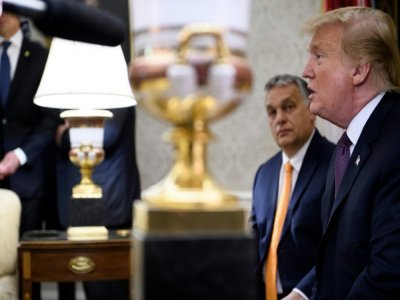 Donald Trump (d), alors président des Etats-Unis, le 13 mai 2019 avec le dirigeant hongrois Viktor Orban à la Maison Blanche - Brendan Smialowski [AFP/Archives]