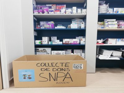 L'une des boîtes de collecte mise en place par les étudiants pour la SNPA de Rouen. - DR