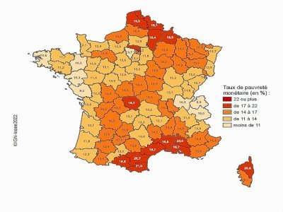 La carte de France des taux de pauvreté où l'Orne et la Seine-Maritime sont particulièrement touchés. - Insee