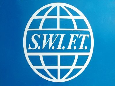 Le logo de la société Swift photographié en 2006 - JACQUES COLLET [BELGA/AFP/Archives]