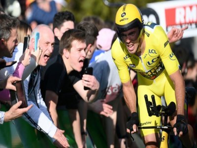 Le Français Christophe Laporte, lors de la 4 étape de Paris-Nice, un contre-la-montre entre Domerat et Montluçon, le 9 mars 2022 - FRANCK FIFE [AFP]