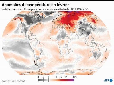 Anomalies de températures en février dans le monde - Simon MALFATTO [AFP]