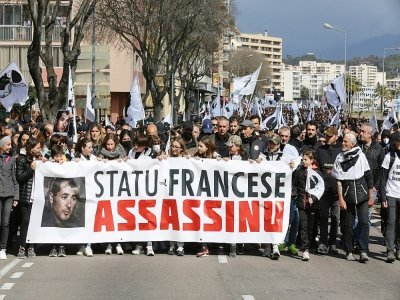 Nouvelle manifestation après le décès d'Yvan Colonna, agressé en prison alors qu'il purgeait une peine à perpétuité pour l'assassinat du préfet Claude Erignac en 1998, le 3 avril 2022 à Ajaccio - Pascal Pochard-Casabianca [AFP]