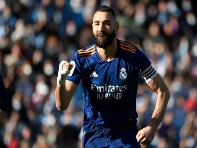 L'attaquant du Real Karim Benzema auteur d'un doublé sur penalty sur le terrain du Celta Vigo, le 2 avril 2022 - MIGUEL RIOPA [AFP]