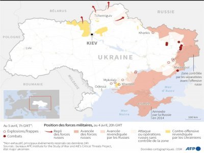 Carte de la situation en Ukraine au 5 avril 2022 à 07H00 GMT - [AFP]