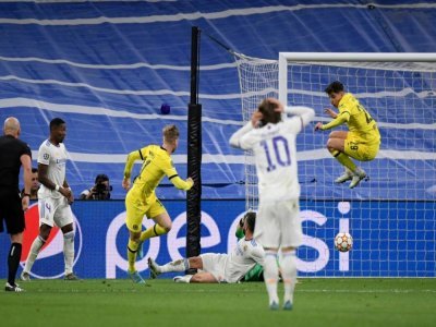 Timo Werner efface la défense du Real Madrid pour le 3e but de Chelsea en quart de finale de la C1 à Santiago-Bernabeu, le 12 avril 2022 - OSCAR DEL POZO [AFP]