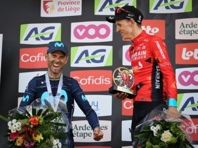 A cinq jours de son 42e anniversaire, l'Espagnol Alejandro Valverde a terminé 2e de la Flèche wallonne, derrière le Belge Dylan Teuns, le 20 avril 2022 au sommet du Mur de Huy - BENOIT DOPPAGNE [BELGA/AFP]