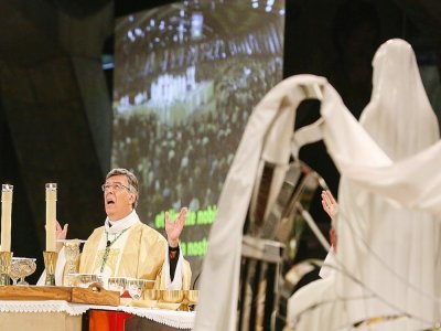 L'archevêque de Paris Michel Aupetit lors d'une messe à la Basilique Pie X en août 2021 à Lourdes - Fred SCHEIBER [AFP/Archives]