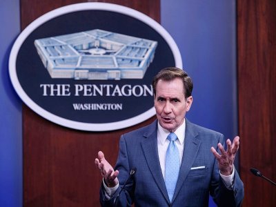 Photo d'archives prise le 1er janvier 2022 montrant le porte-parole du Pentagone John Kirby lors d'un point de presse à Washington - Nicholas Kamm [AFP/Archives]