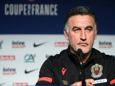 L'entraîneur de Nice Christophe Galtier en conférence de presse à la veille de la finale de Coupe de France contre Nantes, le 6 mai 2022 au Stade de France à Saint-Denis - FRANCK FIFE [AFP]