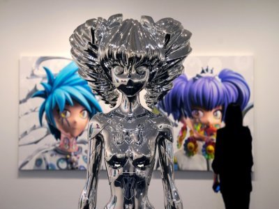 L'oeuvre "Avatar Hiropon Style, 2022" de l'artiste japonais Takashi Murakami exposée à la galerie Gagosian, le 11 mai 2022 à New York - TIMOTHY A. CLARY [AFP]