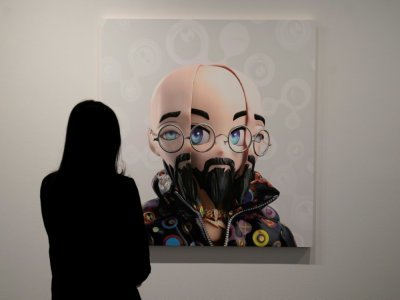 L'oeuvre "#1 Murakami Arhat, 2022" de l'artiste japonais Takashi Murakami exposée à la galerie Gagosian, le 11 mai 2022 à New York - TIMOTHY A. CLARY [AFP]