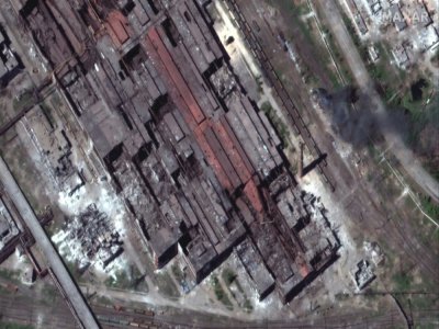 Photo satellite d'une partie de l'usine Azovstal à Marioupol, publiée par Maxar Technologies le 12 mai 2022 - - [Satellite image ©2022 Maxar Technologies/AFP]