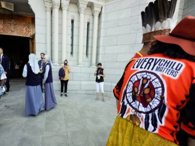 Arrivée des fidèles pour la messe du pape François à Sainte-Anne-de-Beaupré, au Québec, le 28 juillet 2022 - Geoff Robins [AFP]