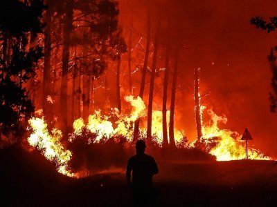 Incendie près de Belin-Beliet, en Gironde, dans le sud-ouest de la France, dans la nuit du 11 août 2022 - Thibaud MORITZ [AFP/Archives]