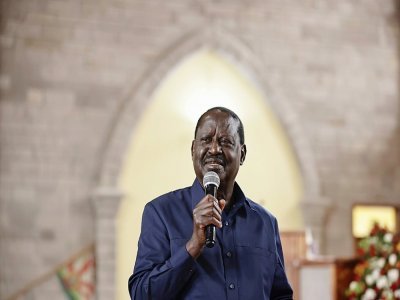 Le candidat à la présidentielle kényane Raila Odinga, s'exprime lors d'un office religieux à Karen, près de Nairobi, le 14 août 2022 - Patrick MEINHARDT [AFP]