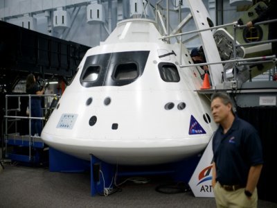 Une réplique de la capsule Orion de la Nasa,  servant à l'entraînement des astronautes, le 3 août 2022 au centre spatial Johnson de Houston, au Texas - Mark Felix [AFP]