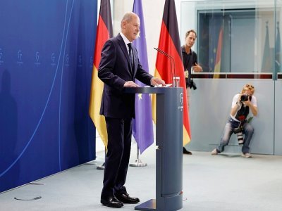 Le chancelier allemand Olaf Scholz lors d'une conférence de presse à Berlin le 18 août 2022 - Odd ANDERSEN [AFP]