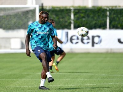 Moise Kean, l'attaquant de la Juventus, à l'entraînement à la veille du choc de C1 contre le PSG le 5 septembre 2022 à Turin - Isabella BONOTTO [AFP]