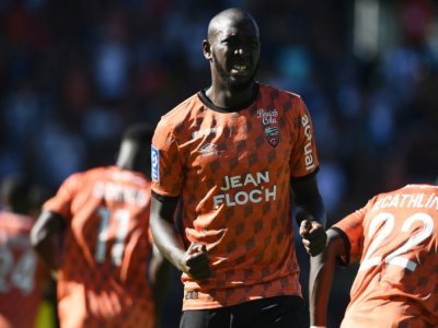 La joie d'Ibrahima Koné après avoir marqué pour Lorient contre Nantes en Ligue 1 le 11 septembre 2022 à Lorient - FRED TANNEAU [AFP]