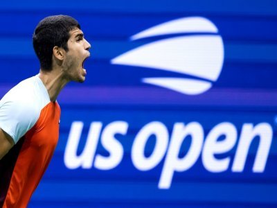 L'Espagnol Carlos Alcaraz lors de son quart de finale de l'US Open victorieux face à l'Italien Jannik Sinner, le 7 septembre 2022 - Corey Sipkin [AFP/Archives]