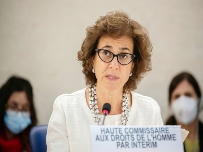 La Haute-Commissaire par intérim de l'ONU aux droits de l'homme, Nada Al-Nashif, le 12 septembre 2022 à Genève - Fabrice COFFRINI [AFP]