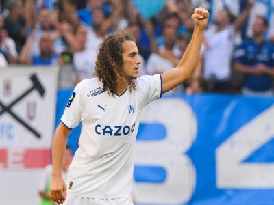 Le Marseillais Matteo Guendouzi vient d'égaliser contre Rennes, le 18 septembre 2022 au Stade Vélodrome - Nicolas TUCAT [AFP]