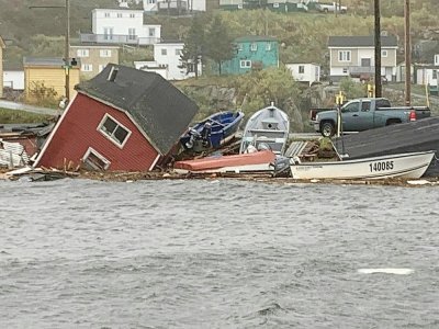 Les dégâts provoqués par le passage de l'ouragan Fiona, le 25 septembre 2022 à Rose Blanche-Harbour le Cou, dans la province de Terre-Neuve, au Canada - Pauline Billard [Pauline Billard/AFP]