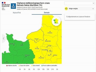 Seine-Maritime et Eure sont en vigilance jaune pour la matinée du lundi 23 janvier. - Météo France