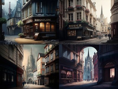 Les ruelles piétonnes de Rouen vues par l'intelligence artificielle. - Images générées par Midjourney
