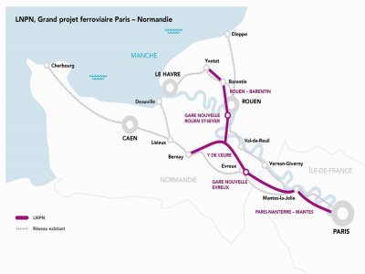 Carte du projet de ligne nouvelle Paris-Normandie. - SNCF Réseau
