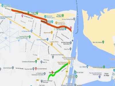 En orange, les routes interdites à la circulation et au stationnement. L'avenue Michel Cabieu, en vert, est accessible.