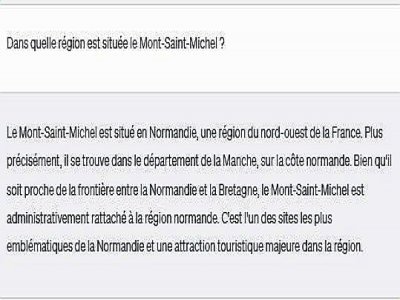 On a demandé à Chat GPT à quelle région appartenait le Mont-Saint-Michel. - Capture d'écran Chat GPT